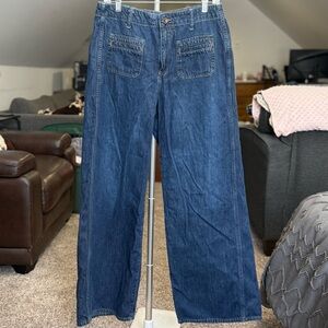 Old Navy High Rise Baggy Wide Leg Jeans Size 8 Tall Dark Wash 100% Cotton